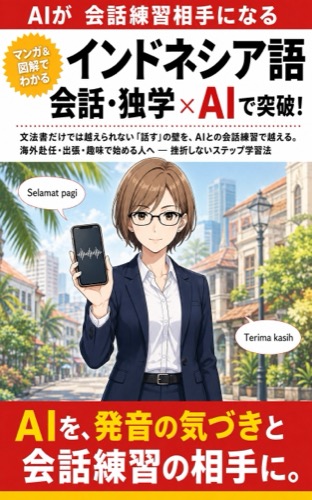 実在する既刊書籍『インドネシア語 会話・独学×AIで突破！』の表紙