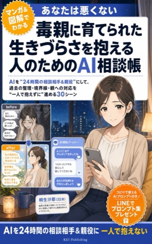 実在する既刊書籍『毒親に育てられた 生きづらさを抱える人のためのAI相談帳』の表紙