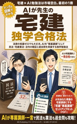 実在する既刊書籍『AIが先生の 宅建 独学合格法』の表紙